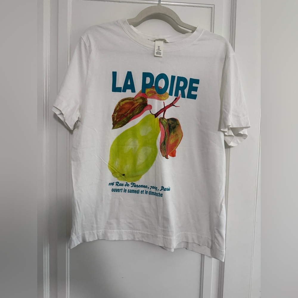 White Graphic T-Shirt with Pear Design